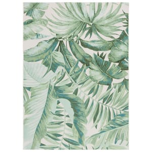 Barbados Green/Teal 8 ft. x 10 ft. Multi-Leaf Tropical Indoor/Outdoor Patio Area Rug