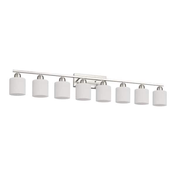 51.6 in. 8-Light Sand Nickel Vanity Light Fixture with Milky White Glass Shades