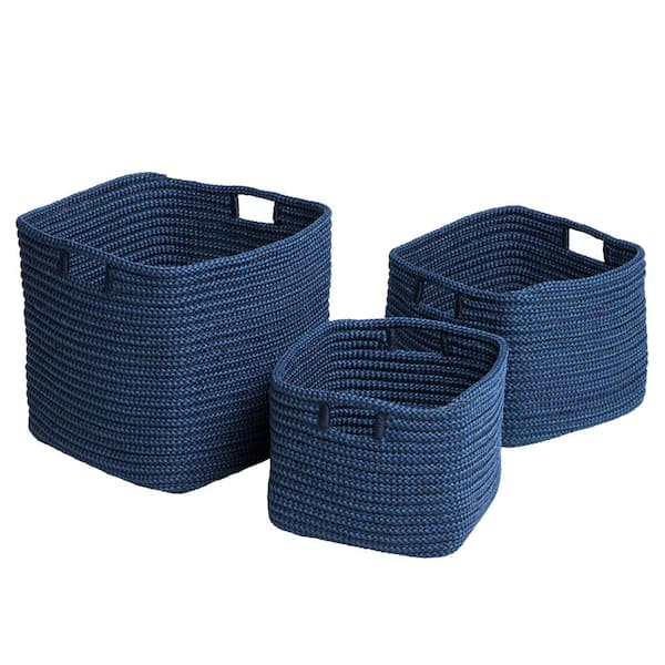 (ON SALE / 16-13/ Loe-Square-Basket-S / 2mm Cool Blue) Bag Organizer for  Small Square Basket in raffia and calfskin