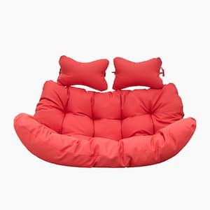 2 Person Modern Upholstered Hanging Egg Swing Cushion with Headrest for Porch, Indoor, Patio, Garden in Red