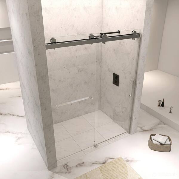 Unbranded - 59 in. W x 76 in. H Frameless Double Sliding Shower Door in Matt Black with Clear Tempered Glass