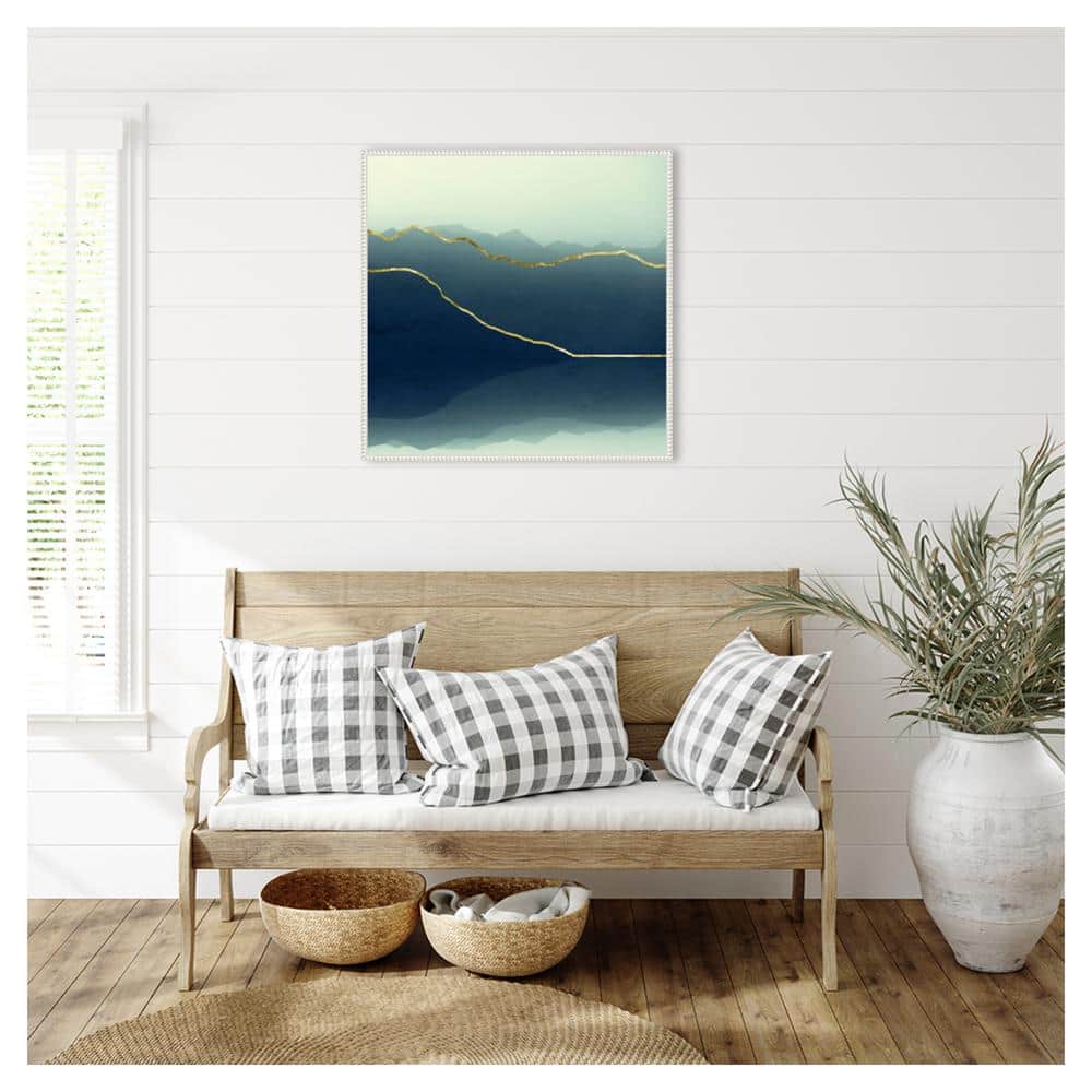 Gold Lined Blue Abstract Mountain Framed Canvas Art