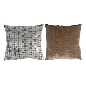Pillows Tan, Silver 18 in. x 18 in. Throw Pillow - Set of 2