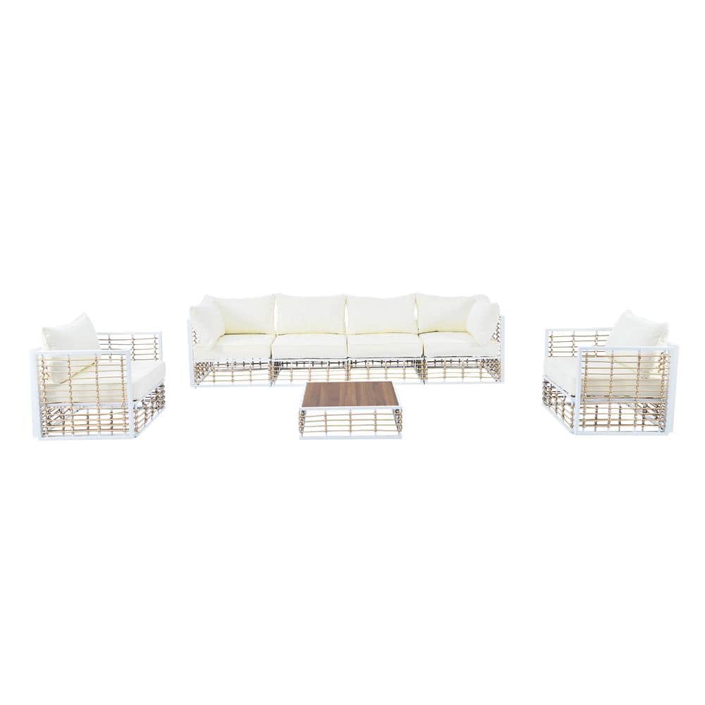 White 7-Piece Metal Outdoor Sectional, All-Weather Conversational Furniture