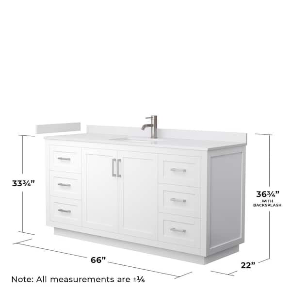 Miranda 66 in. W x 22 in. D x 33.75 in. H Single Bath Vanity in White with White Cultured Marble Top
