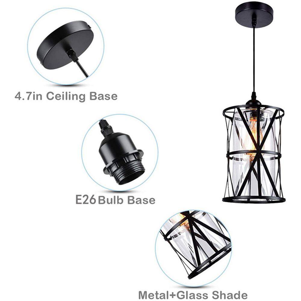Black Metal Cage Mini Pendant Light with Clear Glass Shade