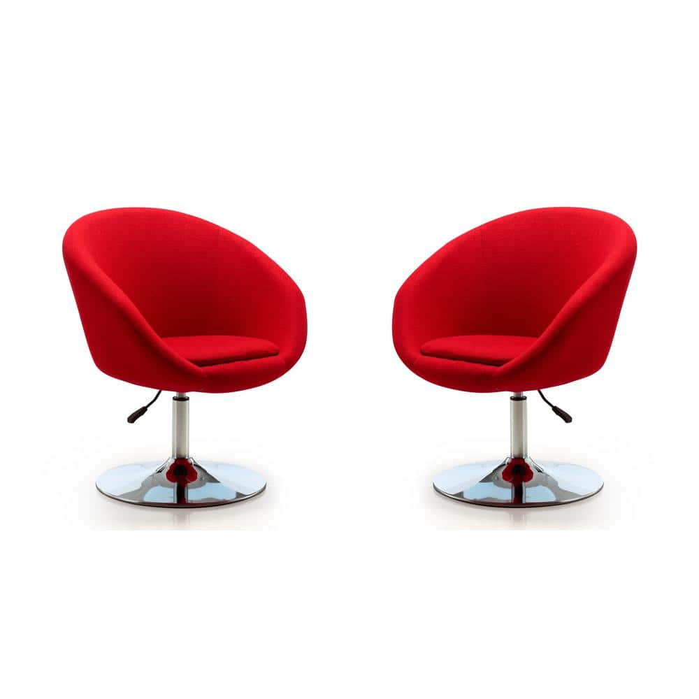 Red and Chrome Adjustable Swivel Metal Accent Chair