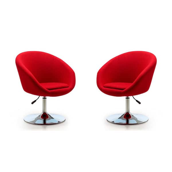 Manhattan Comfort Hopper Red and Polished Chrome Wool Blend Adjustable Height Accent Chair (Set of 2)