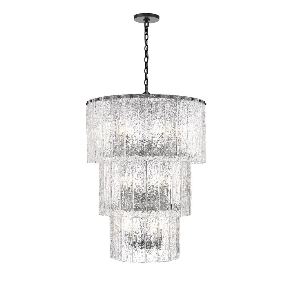 Glacier 12 light Matte Black Tiered Chandelier with No Bulbs Included