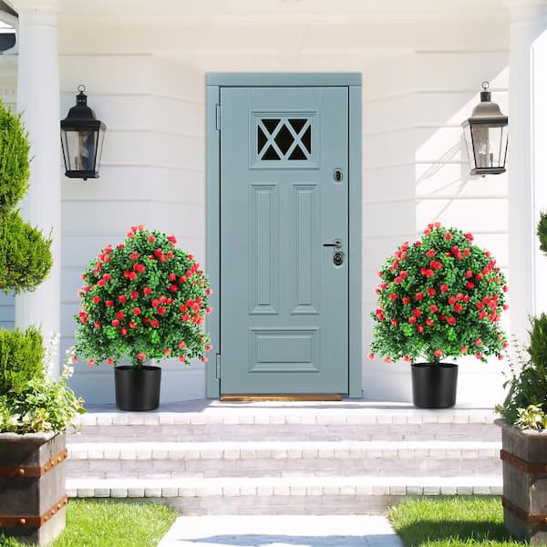 2 Pack Plastic Artificial Topiary Tree, 23 in. Topiary Ball Tree Fake Plants for Indoor Outdoor Decoration