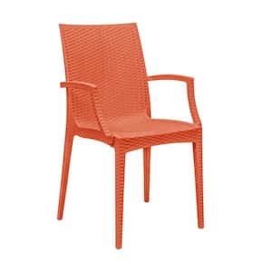 Orange Mace Modern Stackable Plastic Weave Design Indoor Outdoor Dining Chair with Arms