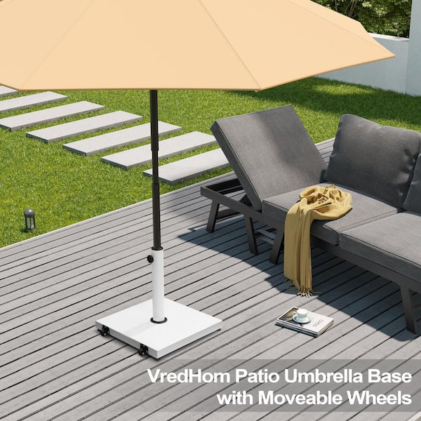 45 lbs. Outdoor Weighted Cement Concrete Patio Umbrella Base with Wheels in White