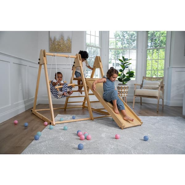 Juniper Indoor Folding Playset with Swing, Rock Wall, Climbing Ladder