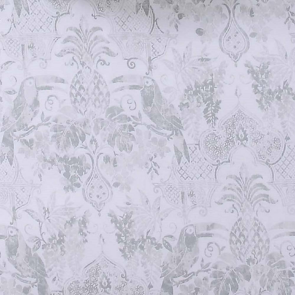 King White and Gray Cotton Tropical Toile Duvet Cover Set