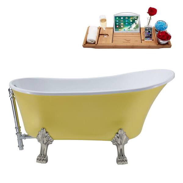 Streamline 63 in. Acrylic Clawfoot Non-Whirlpool Bathtub in Matte Yellow With Brushed Nickel Clawfeet And Polished Chrome Drain
