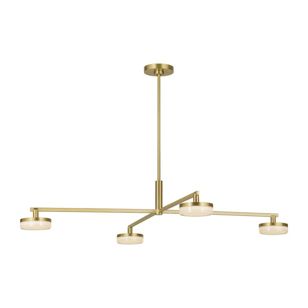 Khan Large 4-Light Burnished Brass Integrated LED Chandelier With Silk Screen White and Clear Glass Shades price history on PriceWatchPro