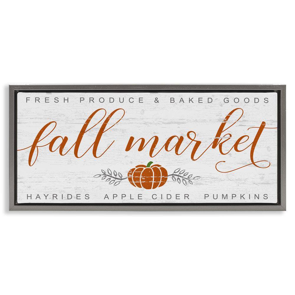 Charming Fall Market Sign by Jessica Mundo Gray Floater Frame Graphic Typography Art Print 14 in. x 31 in.