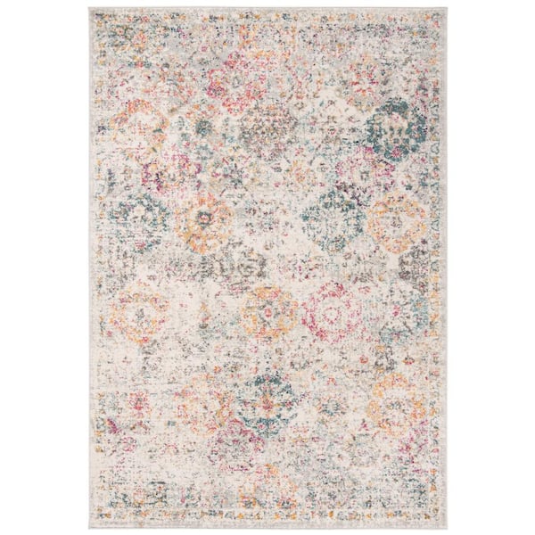 SAFAVIEH Madison Gray/Gold 5 ft. x 8 ft. Border Distressed Floral Area Rug