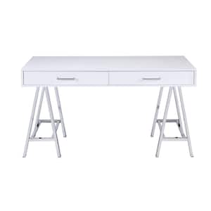 54 in. Rectangular White 2 Drawer Writing Desks with Built-In Storage