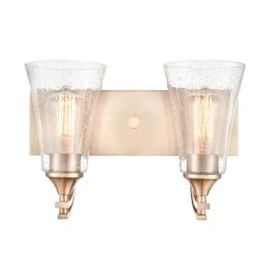 Natalie 14.5 in. 2-Light Modern Gold Bathroom Vanity Light with Clear Seeded Shade