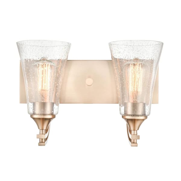 Millennium Lighting Natalie 14.5 in. 2-Light Modern Gold Bathroom Vanity Light with Clear Seeded Shade