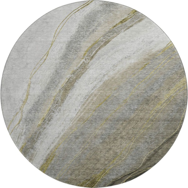 Mayfield Premium Machine Washable Abstract AMF2036 Pewter 8 ft. x 8 ft. Round Rug