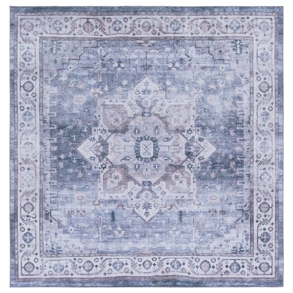 SAFAVIEH Tucson Gray/Light Purple  6 ft. x 6 ft. Machine Washable Border Aztec Medallion Square Area Rug