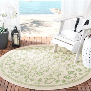 Courtyard Natural/Olive 7 ft. x 7 ft. Round Border Indoor/Outdoor Patio  Area Rug