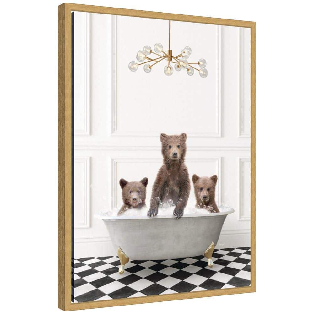 "Sylvie ""Three Bears in Gray Bathtub on Checker Floor"" by Amy Peterson Framed Art Print 24 in. x 18 in." price history on PriceWatchPro