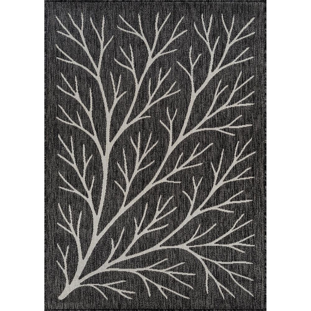 Gray 14x10 Rug Beverly Rug Flora Dark Gray 10 ft. x 14 ft. Coral Branch Washable ...