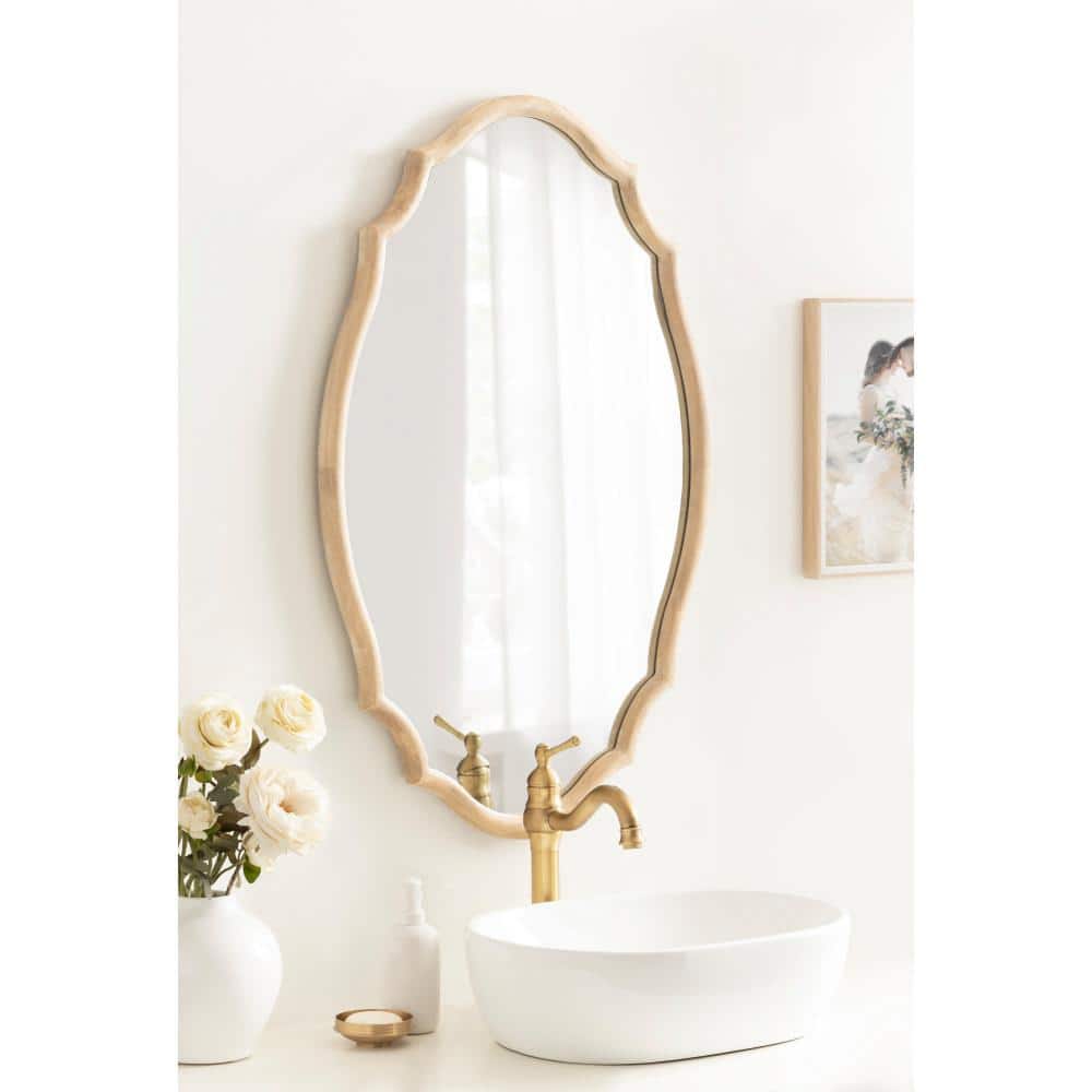 Natural Wood Scalloped Oval Wall Mirror 24x36