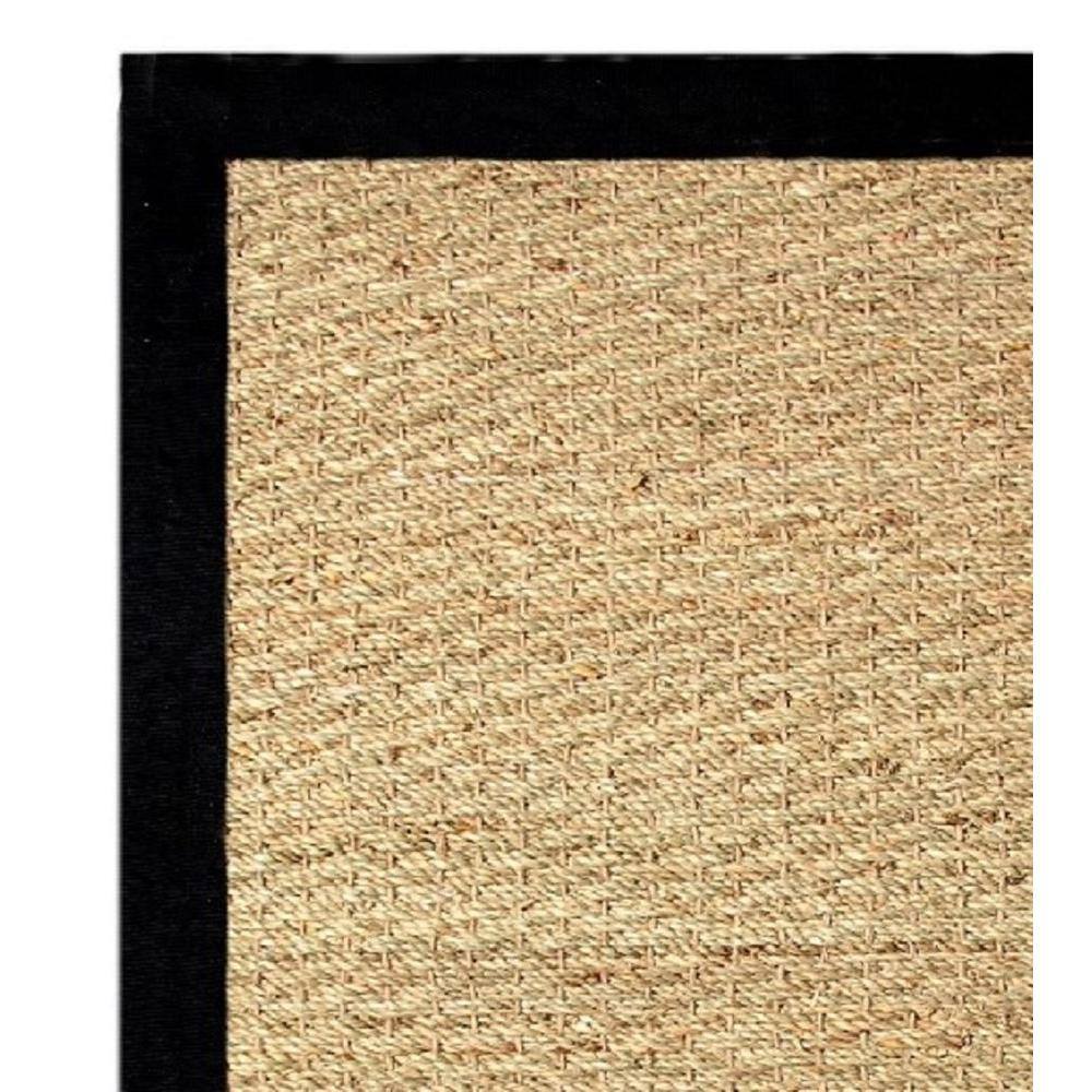 Natural Seagrass Area Rug with Black Cotton Border, 5'x7'