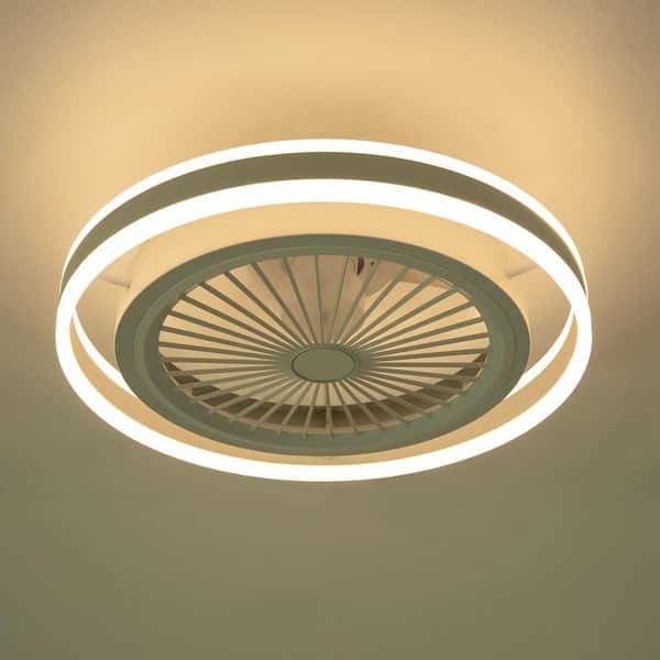 OUKANING 19.69 in. Dimmable Integrated LED Indoor White Enclosed Ceiling Fan with Remote for Bedroom Living Room Dining Room
