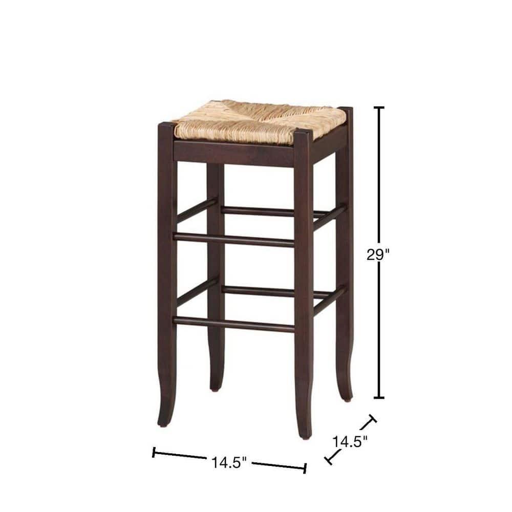Elegant Cappuccino Hardwood 29" Square Rush Bar Stool