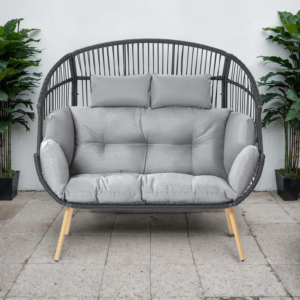 Pocassy 58 W Oversized DarkGray Wicker Loveseat Egg Chair