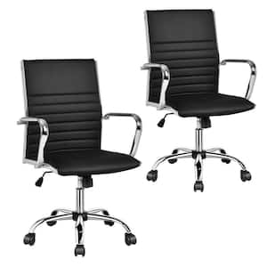 PU Leather Office Chair High Back Conference Task Chair Black (Set of 2)