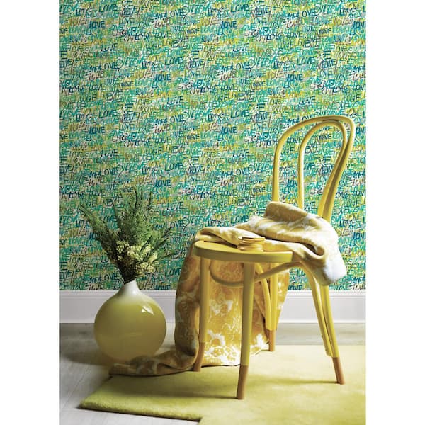 Blue Indio Teal Love Scribble Wallpaper