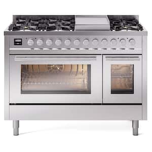 Professional Plus II 48 in. 8 Burner Plus Griddle Freestanding Double Oven Dual Fuel Range with Stainless Steel