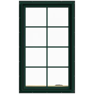 28 in. x 48 in. W-2500 Series Green Painted Clad Wood Right-Handed Casement Window with Colonial Grids/Grilles