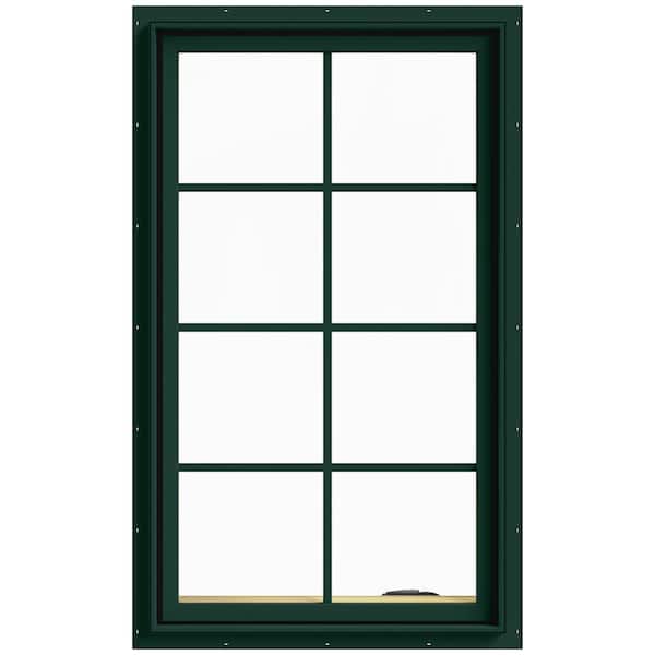 JELD-WEN 28 in. x 48 in. W-2500 Series Green Painted Clad Wood Right-Handed Casement Window with Colonial Grids/Grilles