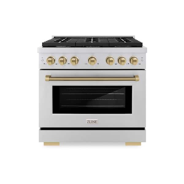 Autograph 36 in. Paramount Gas Range with 6 Burners and Convection Gas Oven in Stainless Steel and Bronze Helix Handle