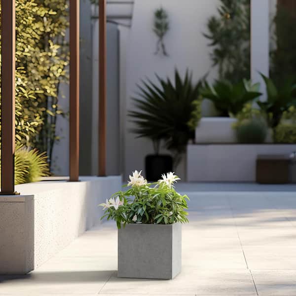 Sapcrete Modern 10 in. High Large Tall Square Stone Finish Outdoor Cement Planter Plant Pots