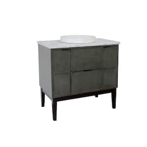 Scandi II 37 in. W x 22 in. D Bath Vanity in Gray with Marble Vanity Top in White with White Round Basin