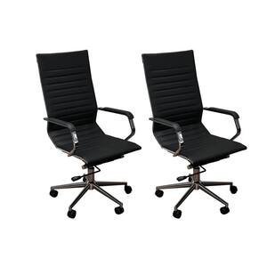 Set of 2 Ergonomic Iron and Leather Height Adjustable High Back Office Chairs w/Armrests, 46.9 Inch Max Height, Black