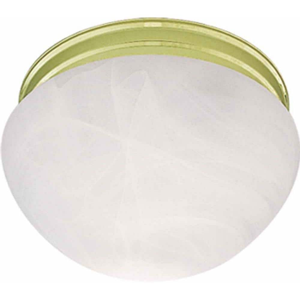 Minster Polished Brass and Alabaster Glass Round Flush Mount Light