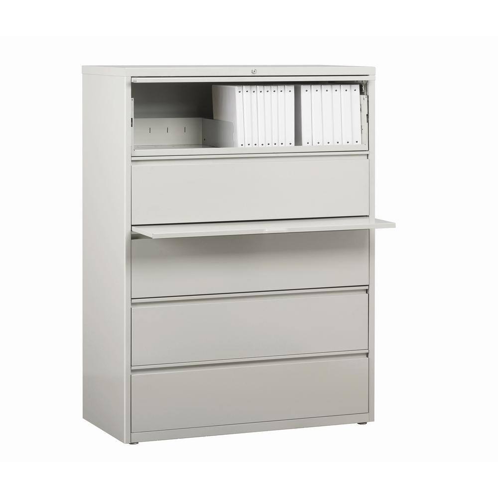 Gray 42-Inch Steel 5-Drawer Lockable Lateral File Cabinet