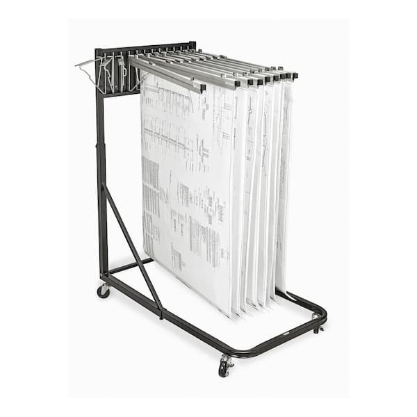 Steel Mobile Blueprint Storage Rack for Plans and Display, Black