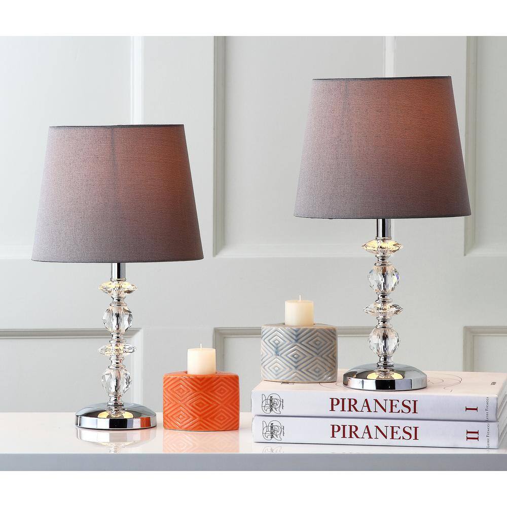 Derry 15-Inch Clear Crystal Table Lamp Set with Brown Shades