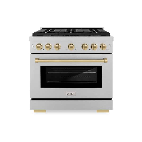 Autograph Edition 36 in. 6 Burner Gas Range in Fingerprint Resistant Stainless Steel and Champagne Bronze