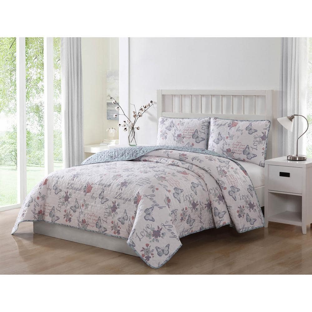 Live Laugh Love Novelty Print Reversible 3-Piece Queen Quilt Set